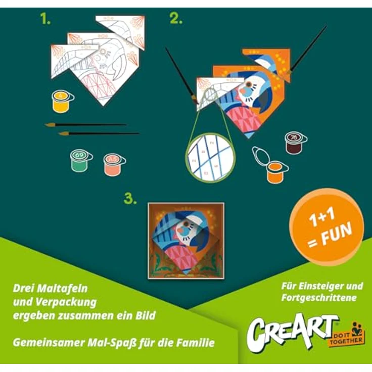 Ravensburger Malen nach Zahlen CREART Do it together Papagei, Malvorlage ab 7 Jahren mit Acrylfarben und Pinseln, 20 cm x 20 cm – Bild 8