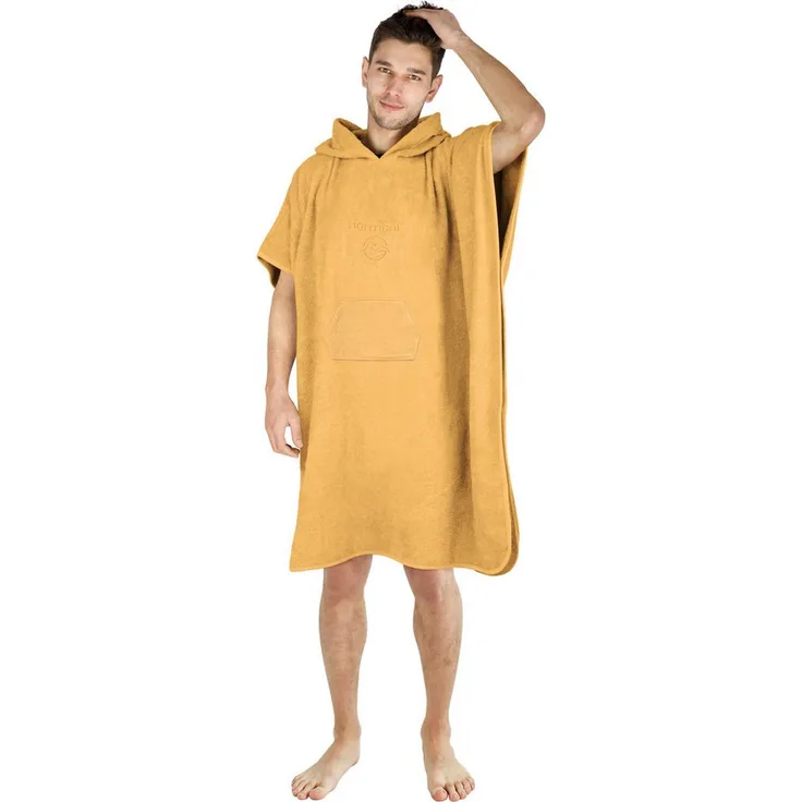 normani Badeponcho Sitra, Strandponcho aus 100 % Bio-Baumwolle mit Kapuze und großer Bauchtasche, 90x105 cm