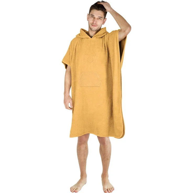 normani Badeponcho Sitra, Strandponcho aus 100 % Bio-Baumwolle mit Kapuze und großer Bauchtasche, 90x105 cm