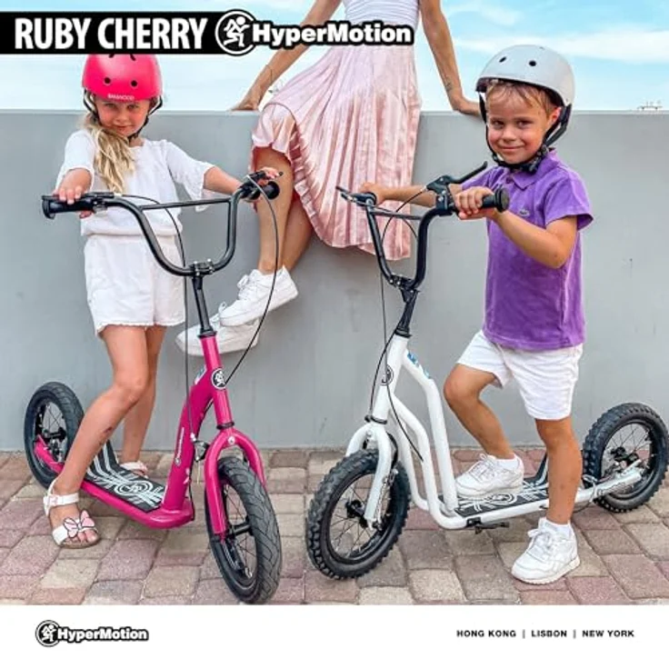HyperMotion Kinderroller RUBY 12.2, höhenverstellbar mit 12 Zoll Luftreifen, Handbremsen, pink/magenta – Bild 5