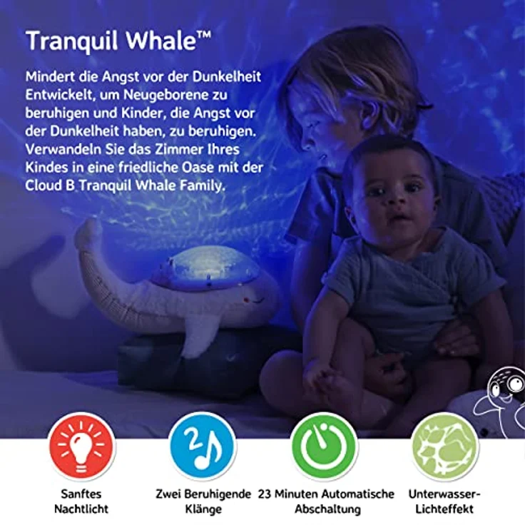 Cloud b Beruhigender Nachtlicht Ozean Projektor mit beruhigenden Klängen | Einstellbare Helligkeit | 3 Farben | Auto-Shutoff | Tranquil Turtle Weiss – Bild 2