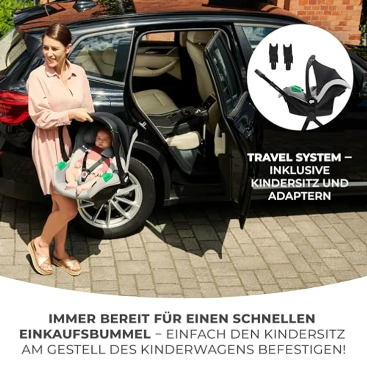 KinderKraft Newly 3in1 Mink Pro, Kombikinderwagen in Moonlight Grey mit einfachem Klappsystem und verstellbaren Elementen – Bild 5