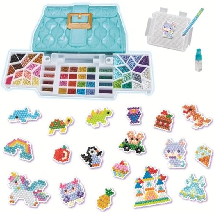 Aquabeads Kreativset Designer Handtasche, 1.400 Bastelperlen in 48 Farben mit Pop-Up Bastelplatte und 2-in-1 Perlenstift