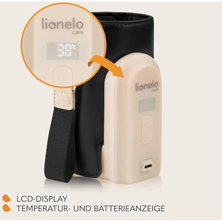 Lionelo Thermup Go Evo Tragbarer Babyflaschenwärmer, USB-C Aufladung, LCD Display, hält Flüssigkeiten warm, 5 Betriebstemperaturen 38-50°C – Bild 3