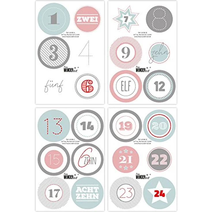 Frau WUNDERVoll Adventskalender Schneeflöckchen, Ziffern Pastell - Weihnachtskalender Bastelset Adventskalender zum Befüllen/Weihnachten, Papiertüten, Kinder, Zahlen, Geschenkbeutel, Aufkleber – Bild 3