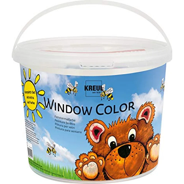 KREUL 40151 - Window Color Power Pack Bär, für kleine und große Kreative, 7 x 125 ml Fensterfarben, 125 ml Konturenfarbe schwarz, 2 verschiedene Folie, Feindüse und Motivvorlagen – Bild 1