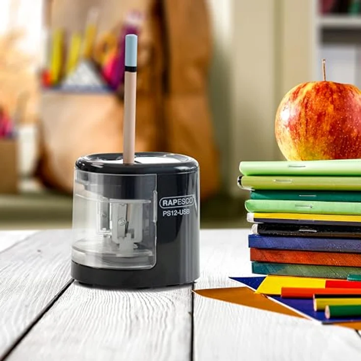 RAPESCO PS12-USB, Elektrischer Anspitzer in Weiß mit Dual-Antrieb und Auto-Stopp-Funktion, geeignet für Stifte 6-12mm – Bild 7