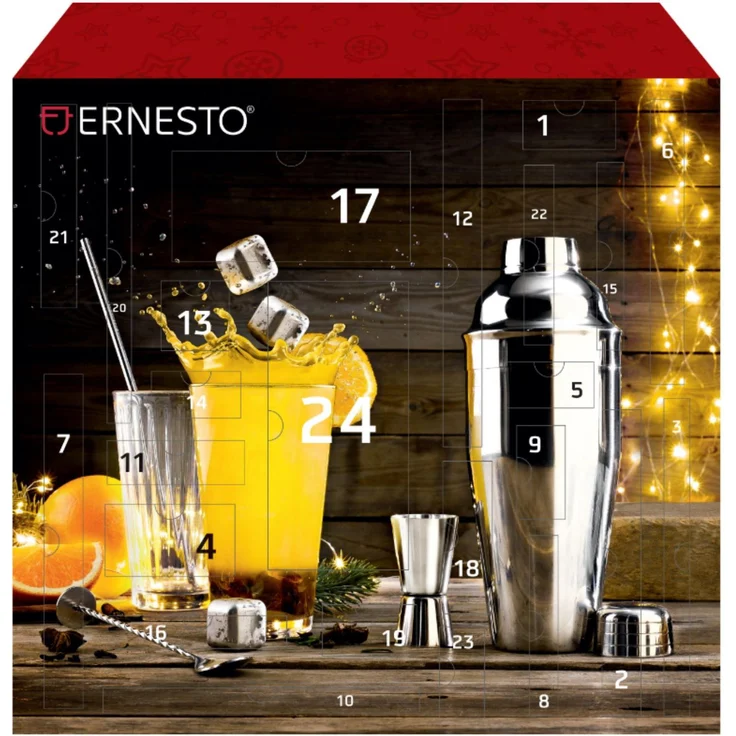 ERNESTO® Adventskalender Cocktailzubehör, 42-tlg. Cocktailset Mixer, silber, für Erwachsene ab 18 Jahren
