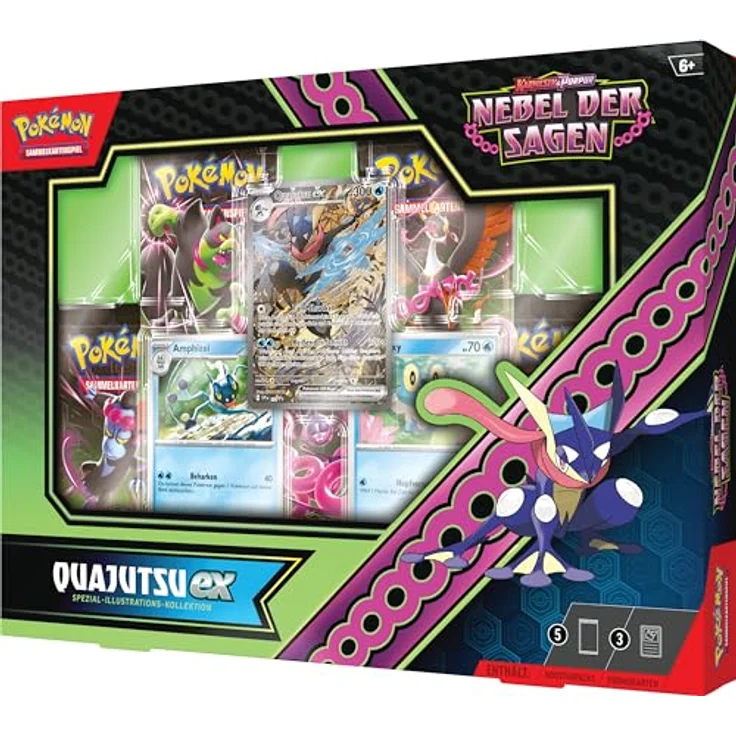 Pokémon Spezial-Illustrations-Kollektion Karmesin & Purpur – Nebel der Sagen: Quajutsu-ex (1 holografische Vollbild-Promokarte, 2 holografische Karten & 5 Boosterpacks) – Bild 3