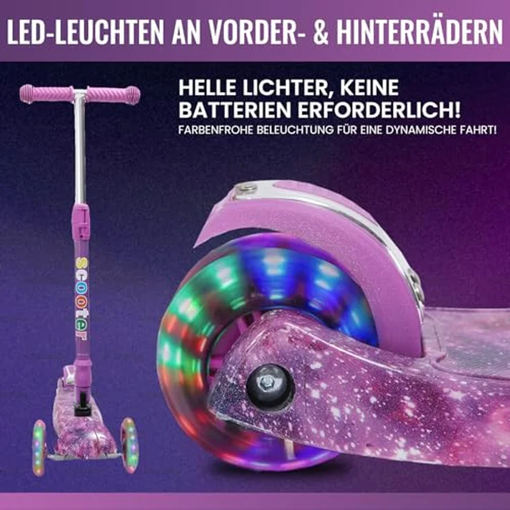 Europebazar Habib Kinderroller Metall-Roller 3-Rad mit LED Licht, Klappbar, verstellbarer Lenker (68-86 cm) und bis 50 kg belastbar, Graffiti – Bild 3