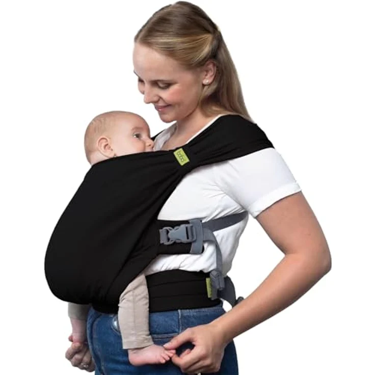 Boba Bliss Babytrage Neugeborene ab Geburt bis 15 kg - 2-in-1 Baby Carrier & Baby Tragetuch Ohne Binden & Knoten, Hüftfreundliche Babytrage ab Geburt, Weiche & elastische Baby Trage (Schwarz) – Bild 2