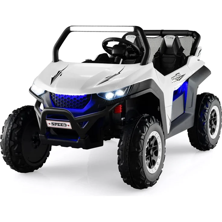 Dreamade 12V 2 Sitzer Elektroauto für Kinder, mit 2,4 GHz Fernbedienung, Musik, Scheinwerfer, USB, für 3-8 Jahre, bis 59 kg belastbar, weiß
