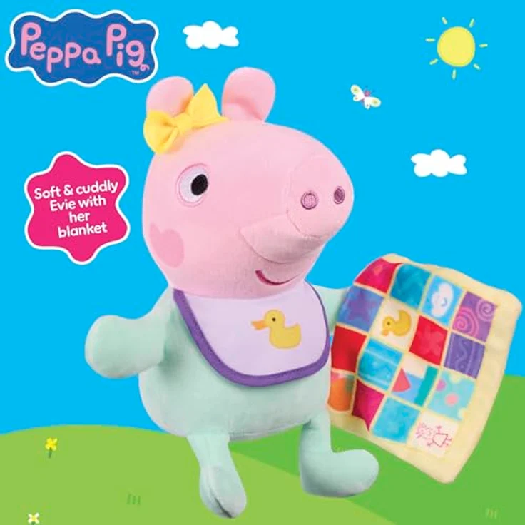 Peppa Pig Baby Evie mit Decke, Plüsch Kuscheltier Vorschulspielzeug für Kinder ab 18 Monaten, authentisches Peppa Pig Styling – Bild 4