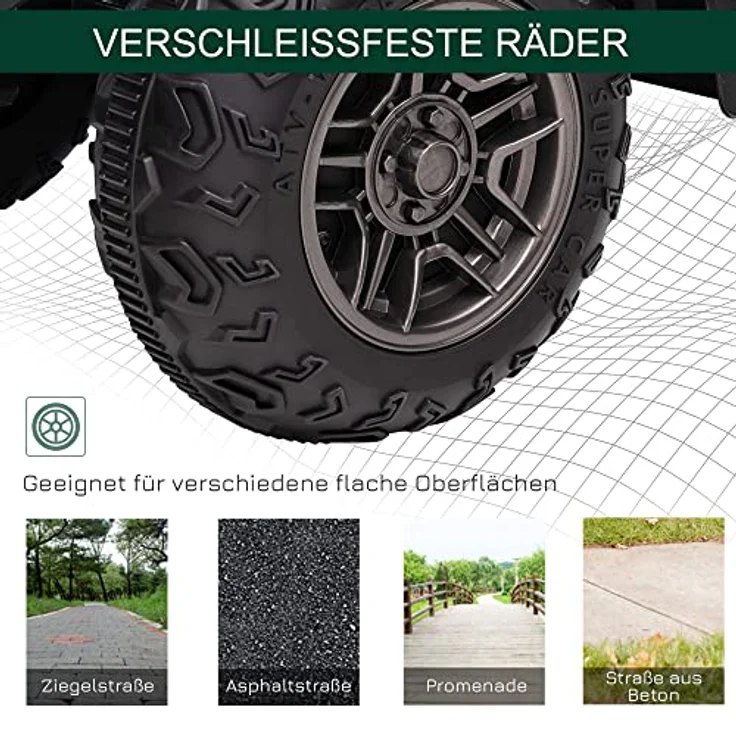 HOMCOM Elektro-Kinderquad für Kinder ab 3 Jahren, Belastbarkeit 25 kg, Schwarz+Grün, LED-Scheinwerfer, MP3-Anschluss, 2 Geschwindigkeitseinstellungen – Bild 6
