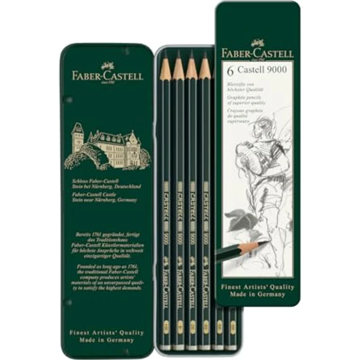 Faber-Castell Castell 9000 Bleistift 6er Etui, bruchgeschützte Mine, 6 Härtegrade für technischen und künstlerischen Bereich – Bild 1