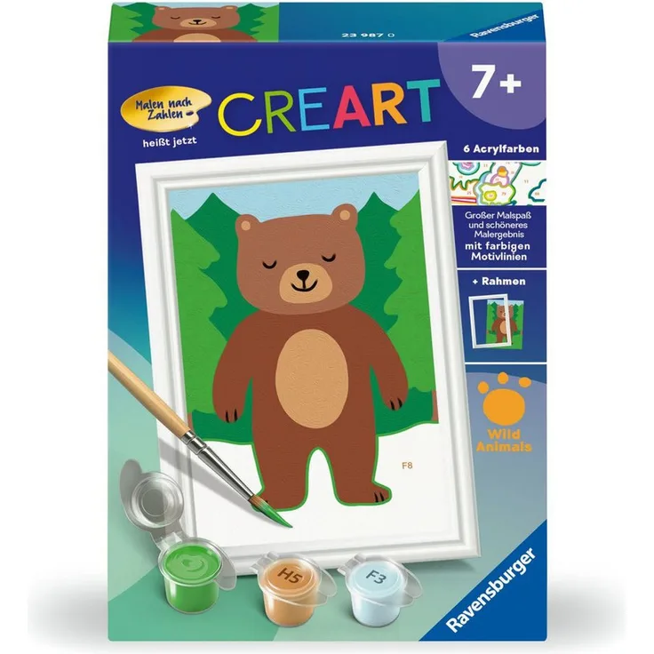 Ravensburger Verlag GmbH Malen nach Zahlen - CREART® - Kleiner Bär, Malset mit farbigen Motivlinien und 6 Acrylfarben, ab 7 Jahren