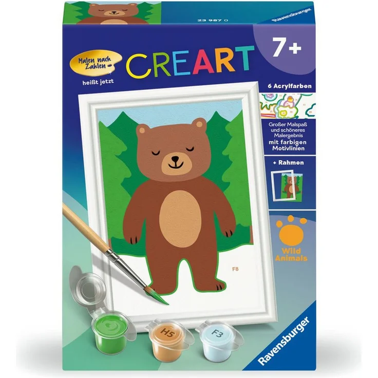 Ravensburger Verlag GmbH Malen nach Zahlen - CREART® - Kleiner Bär, Malset mit farbigen Motivlinien und 6 Acrylfarben, ab 7 Jahren – Bild 1