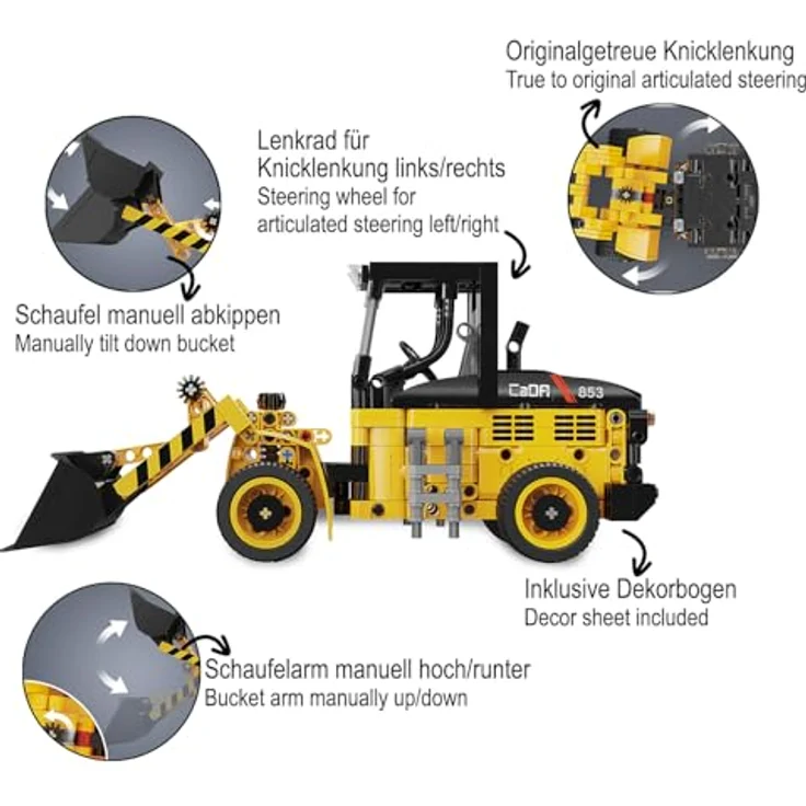 JAMARA CADA Radlader 1:15 Bricks, Klemmbaustein-Spielzeug mit 403 Teilen, detailgetreues Design, für Technik-Fans ab 8 Jahren – Bild 4