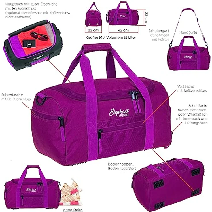 Elephant 3 Teile Set Trolley Hero Signature Schultrolley Schulranzen Trolly Sporttasche Mäppchen 12800 (Wild Berry Violett) - Umfangreicher Schulranzen mit 35L Stauraum und Alu Ausziehgriff – Bild 3