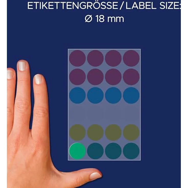 AVERY Zweckform Klebepunkte 3089, farbsortiert Ø 18,0 mm, 96 St., starke Klebekraft in Rot, Weiß, Grün, Blau und Gelb – Bild 3