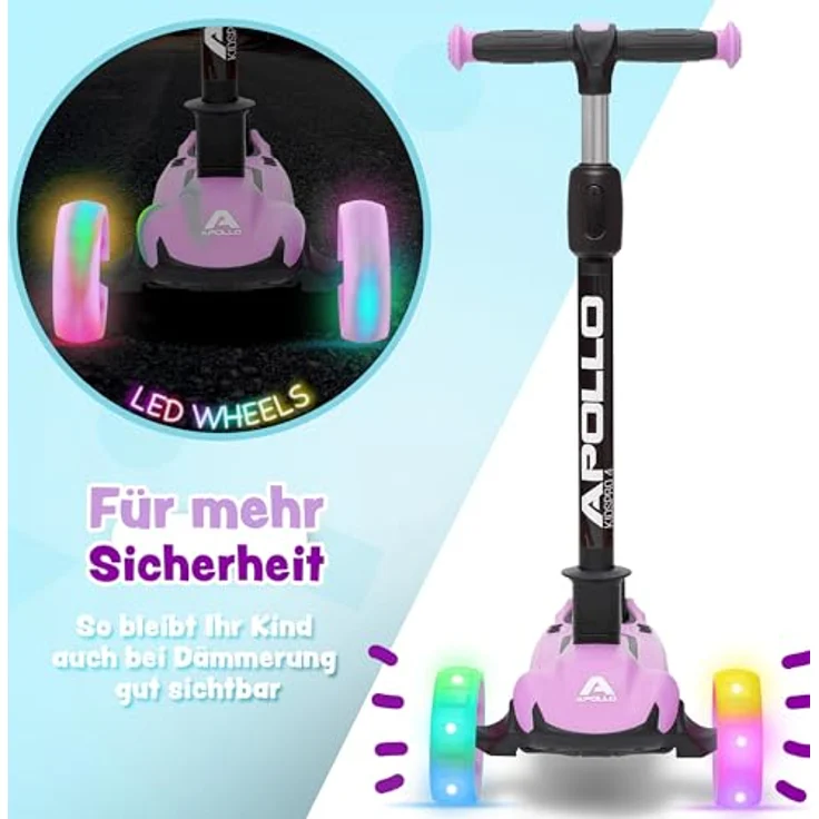 Apollo KidsPro 4 Kinderroller | klappbarer Kinder Scooter, höhenverstellbarer Dreiradscooter | Roller Kinder 3 Jahre Altersempfehlung | Kinderroller 3 Räder mit LED Rollen | Scooter Kinder-gerecht - Blau – Bild 3