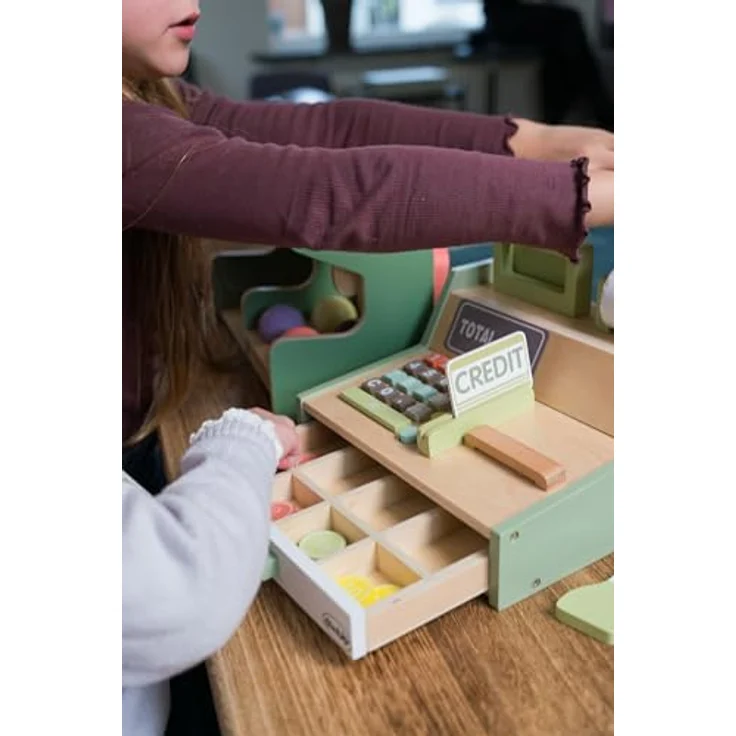 Dantoy Registrierkasse aus Holz, Rollenspiel mit Zubehör für Kinder ab 3 Jahren, fördert Feinmotorik und soziale Interaktion – Bild 5