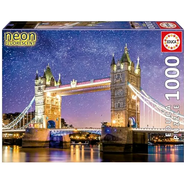 Educa 1000 Teile Puzzle Tower Bridge, London 'neon', leuchtet im Dunkeln, inkl. FixPuzzle Kleber, ab 14 Jahren