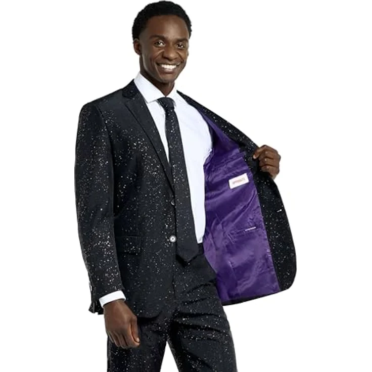 Opposuits Anzug Glitter Party Kostüm Anzug - Sakko Schwarz mit Glitzerschicht, Slim Fit, für Silvester – Bild 6