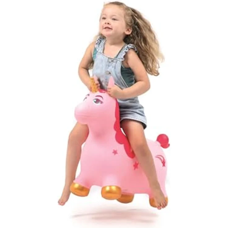 LUDI Jumping Animal Unicorn, Hüpftier in Rosa-Gold mit stabiler Kunststoffstruktur, fördert Geschicklichkeit und Motorik, 59 x 49 x 22 cm – Bild 3