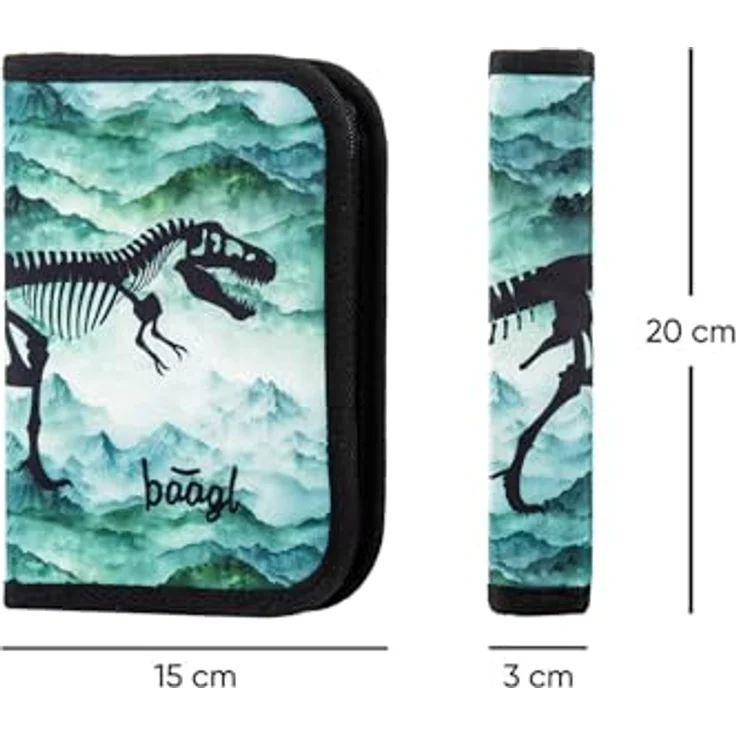 Baagl Federmäppchen Dino, großes Hauptfach für Schreibwaren, langlebige Materialien, 20 x 15 x 3 cm – Bild 5