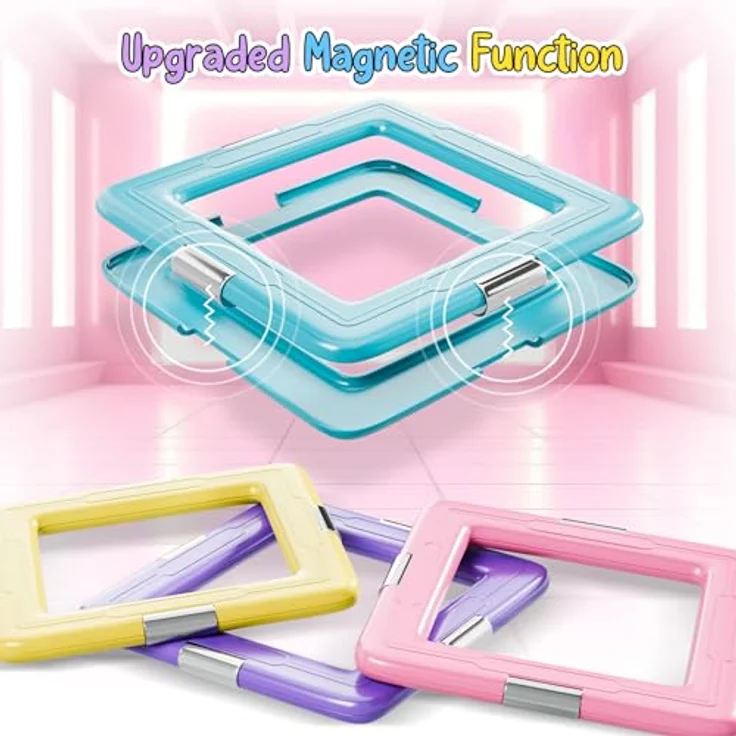 COOLJOY Magnetische Bausteine 40 Teile, Set aus Quadrat und Dreieck, sicheres Bauklötze Spielzeug für Kinder ab 3 Jahren, pädagogisches Magnetspielzeug für Jungen und Mädchen – Bild 5