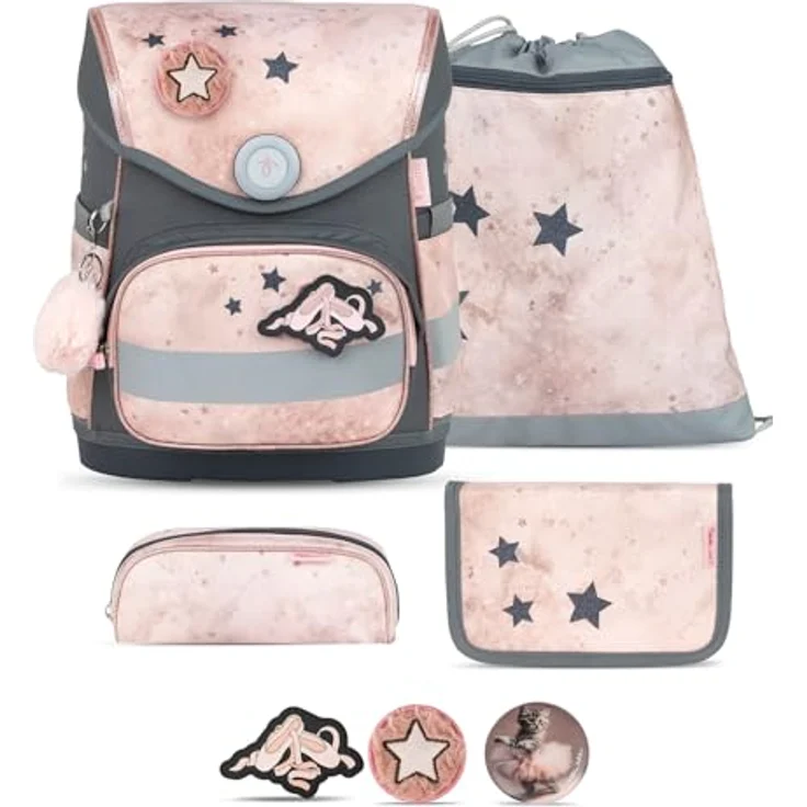 Belmil Compact mit Patches Schulranzen Set 5-teilig, Brustgurt, 19 L Volumen, Belle Pirouette – Bild 1