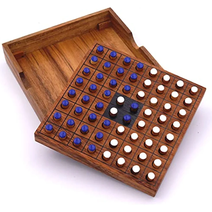 ROMBOL Reversi - Strategiespiel aus edlem Holz, weiß/blau, handgefertigt aus Samena-Holz – Bild 3
