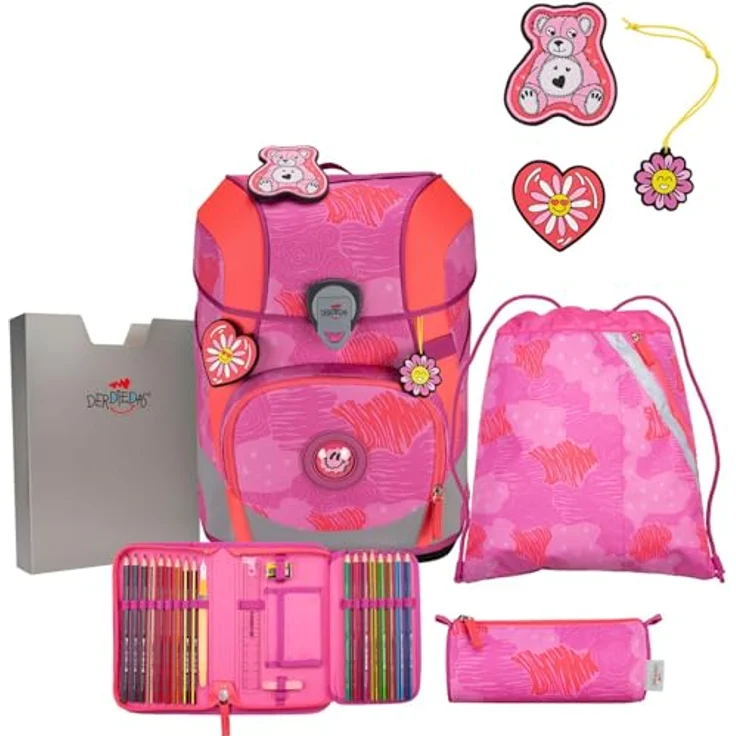 DerDieDas ErgoFlex Tiny Schulranzenset 5-teilig Roses - Ergonomisch geformt, atmungsaktive Gurte, inkl. Mäppchen und Sportbeutel – Bild 1