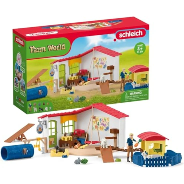 Schleich Tierhotel 42607, Farm World mit Hundeparcours, Kratzbaum und Wippe für Katzen und Meerschweinchen, NEU Juli 2023 – Bild 1
