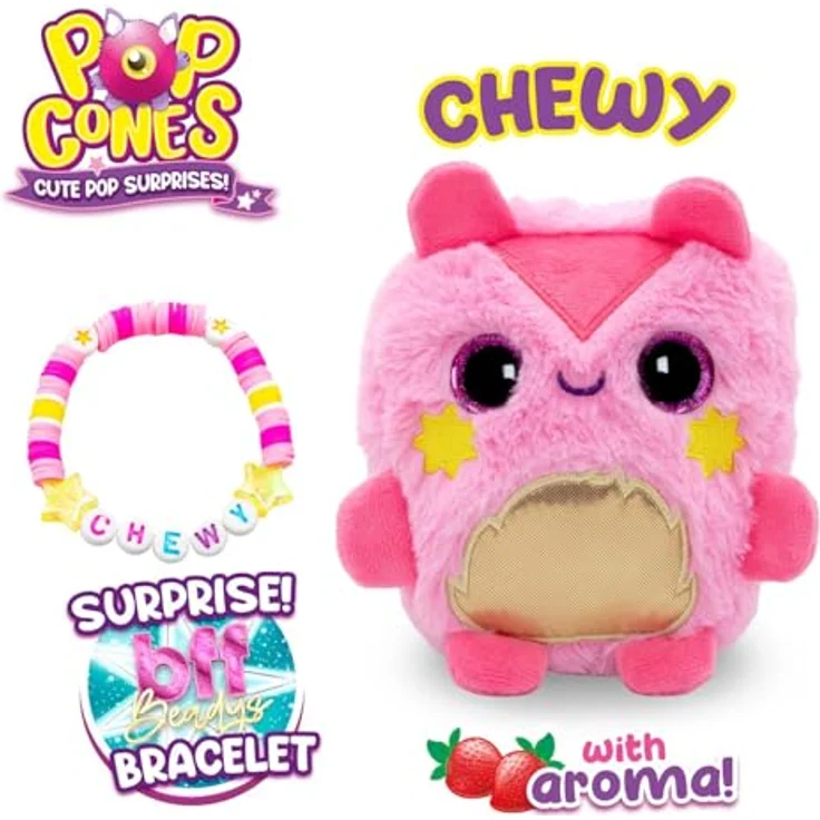 CRAZE Plush Pop Cones Chewy, Plüschtier mit Erdbeerduft und BFF-Armband, rosa, in Popcorn-Box verpackt, für Kinder ab 3 Jahren – Bild 2