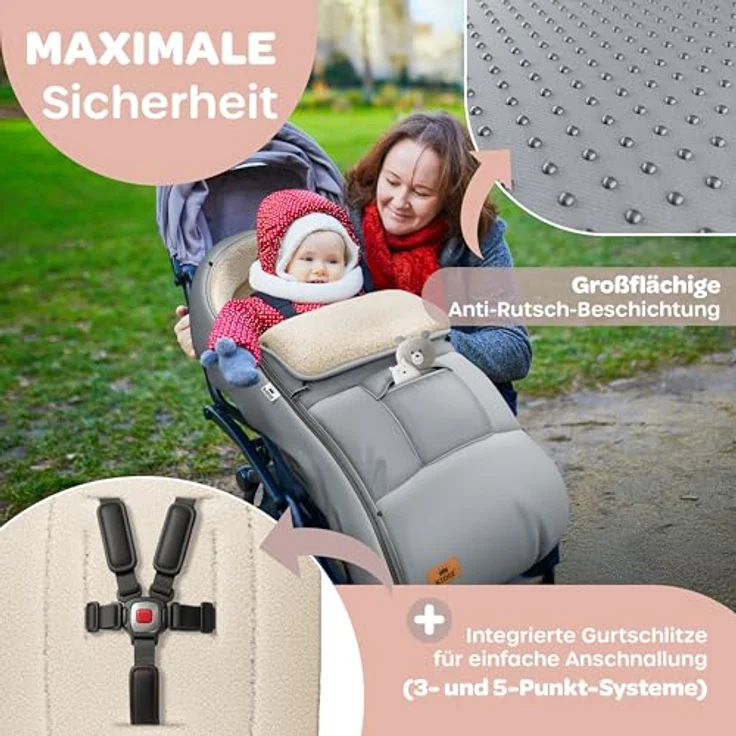 KIDIZ® Babyfußsack Baby Fußsack Winterfußsack Babyschale mit Reißverschluss Kuschelsack Babydecke Kinderwagen waschbar verschließbarer Kopfteil ,Tasche, passend für alle Kinderwagen Anthrazit – Bild 4