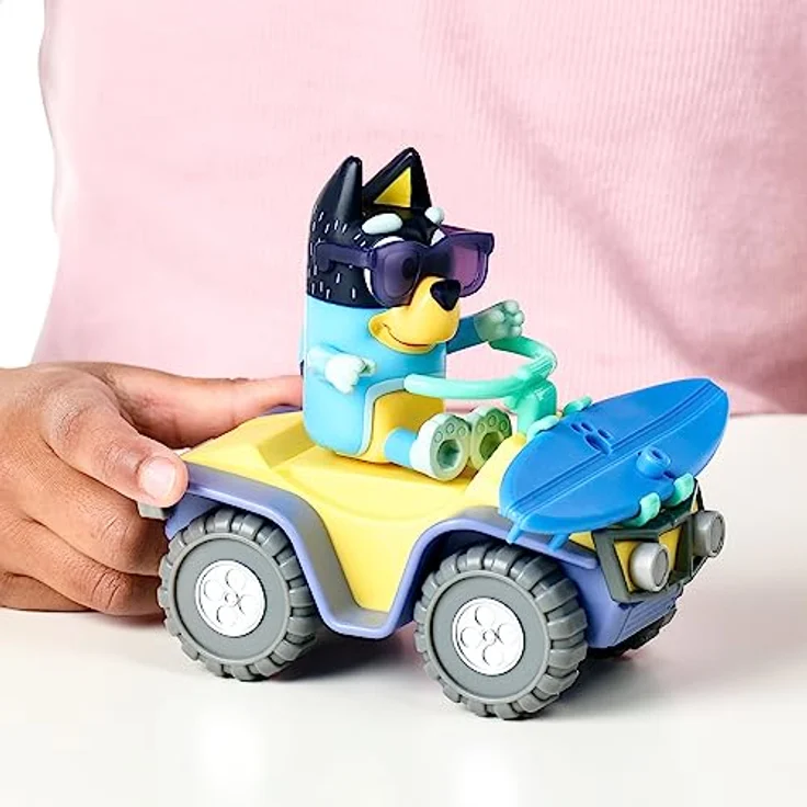 BlueY Bluey: Fahrzeug- und Figurenset „Strand-Quad mit Bandit“ – mit Bandit (7,6 cm) und Surfbrett-Zubehör, Black – Bild 4