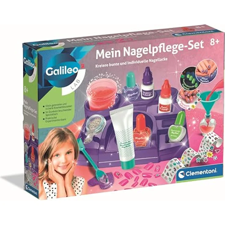 Clementoni Galileo Lab Nagelpflegeset 59442, kreatives Nagelstudio für Kinder ab 8 Jahren, inkl. Farben, Glitzer, künstliche Klebenägel & Nagelkunst-Zubehör – Bild 1