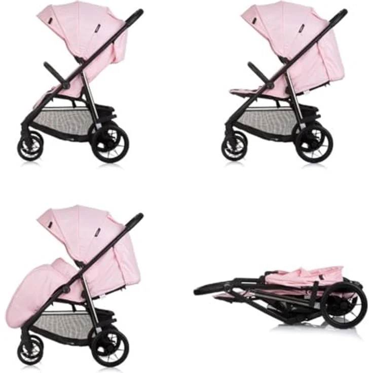 Chipolino Buggy Insta, Kinderwagen mit 5-Punkt-Sicherheitsgurt, verstellbarem Sonnendach und klappbarem Aluminiumrahmen, grau – Bild 4