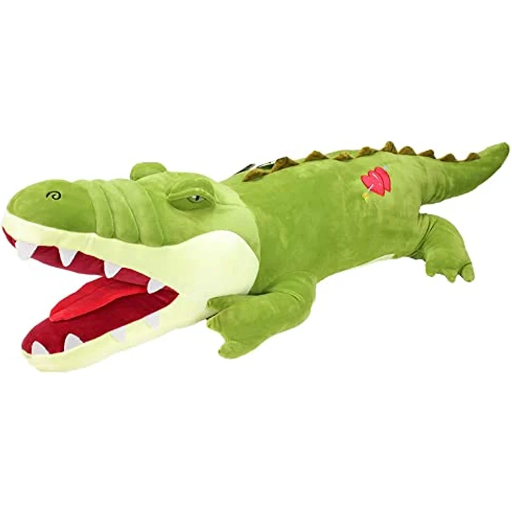 BEMIRO Krokodil Kuscheltier XXL - ca. 120 cm, Riesen Kuscheltier, grünes Alligator Plüschtier mit Herz-Motiven – Bild 1