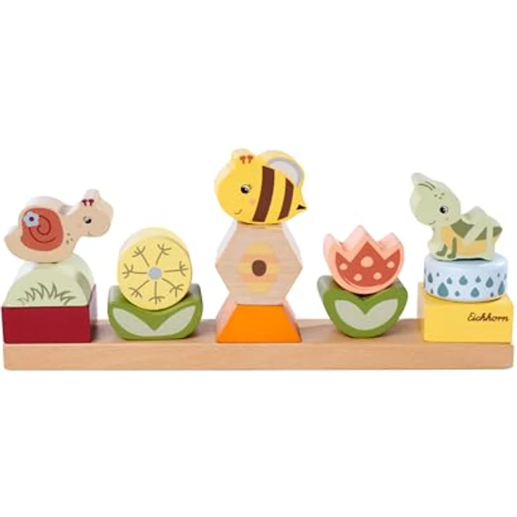 Eichhorn Bee Happy Steckspiel, 14-tlg. aus FSC®-zertifiziertem Holz, fördert Feinmotorik und Auge-Hand-Koordination – Bild 1