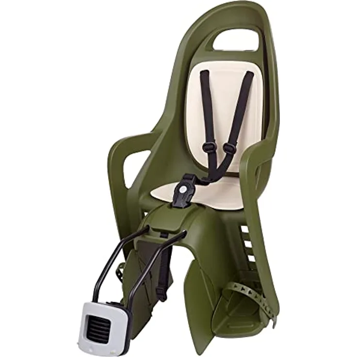 POLISPORT 8406000027 - Groovy FF ökologischer Rücksitz für Fahrräder mit 26'' bis 28'' Rädern, geeignet für Kinder mit einem Gewicht von 9 bis 22 kg, mit Rahmenverankerung en Color Dunkelgrün/Creme