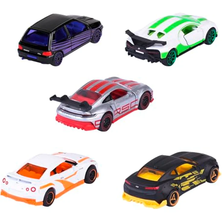 majORETTE Spielzeug-Auto Limited Edition 10, Geschenkset mit 5 Metall-Modellautos (Renault Clio schwarz, Porsche 911 GT3 Cup grau, Nissan GT-R weiß, Bugatti Chiron Pur Sport weiß, Chevrolet Camaro schwarz), je 7,5 cm, für Kinder ab 3 Jahren – Bild 2