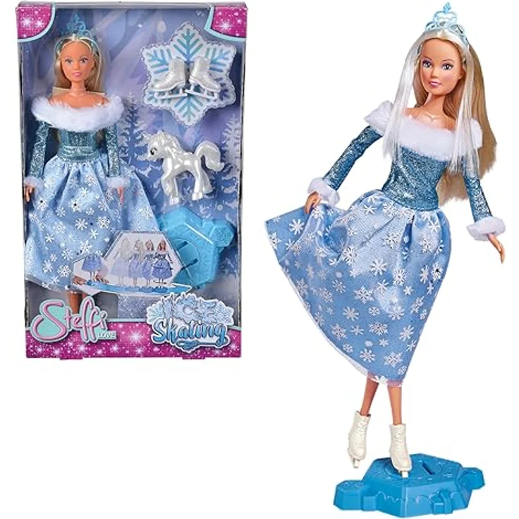 Steffi Love Ice Skating, Ankleidepuppe als Winterprinzessin mit magischer Schlittschuh-Plattform und kleinen Einhorn, 29cm, ab 3 Jahre – Bild 4