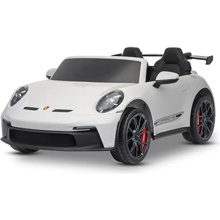 Beneo Motors Elektrisches Kinderauto Porsche 911 GT3, 24V mit 4x4-Antrieb, zwei Sitzen, 2,4-GHz-Fernbedienung, USB/AUX-Eingang, 200W-Motoren, Federung, Lithium-Batterie, LED-Leuchten, weiß