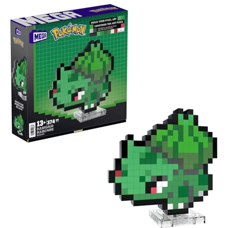 Mega Brands MEGA Pokémon Bisasam Pixel Art, 15 cm zusammenbaubare Figur im Retro-Look mit Wandmontage-Basis, offizielles Lizenzprodukt für Sammler und Erwachsene, HTH75