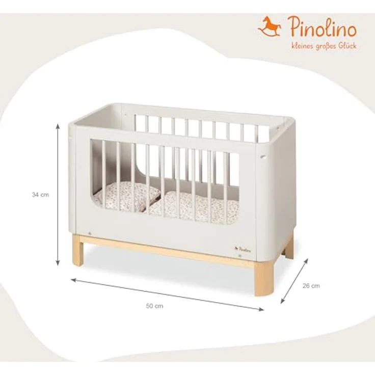 Pinolino Puppenbett Malea, 4-tlg. inkl. 3-tlg. Bettzeug Blümchen, Rosa - Weiß, stabil und kindgerecht – Bild 2