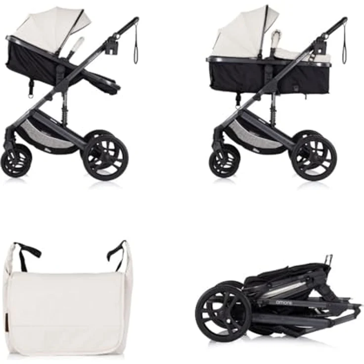 Chipolino Kinderwagen 2 in 1 Amore mit Getränkehalter, Wickeltasche und Fußabdeckung, creme – Bild 3