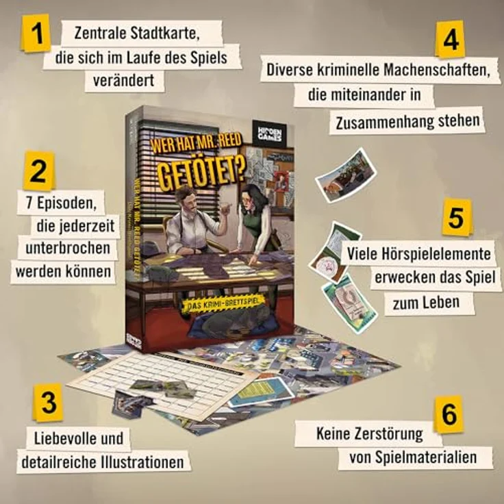 Hidden Games Krimi-Brettspiel - Wer hat Mr. Reed getötet? - Deutsch - Spannendes Detektivspiel, Krimispiel, Anfängerfreundlich, ab 14 Jahren – Bild 4